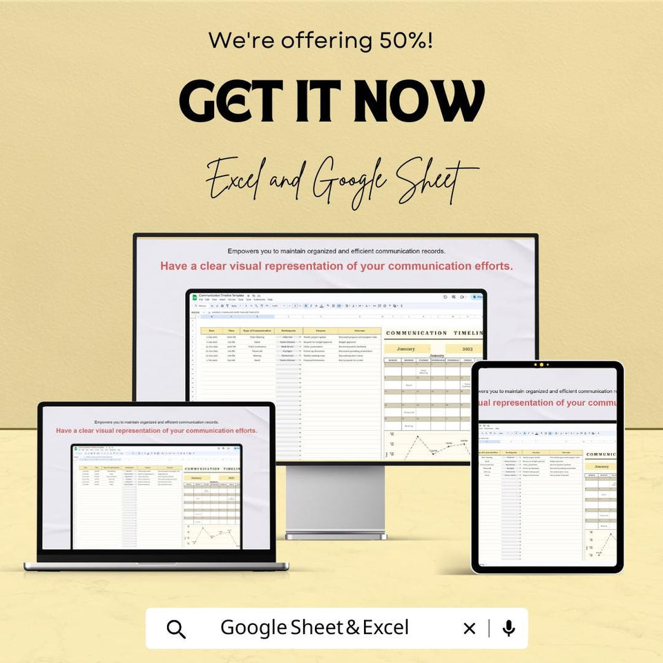 Communication Timeline Sheet | Excel & Google Sheet | Organize Your Communication Strategy | 50% Off | Instant Download