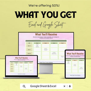 Simple Project Timeline Roadmap Sheet - Excel & Google Sheets - Track Project Phases, Tasks, Milestones - Project Management Template