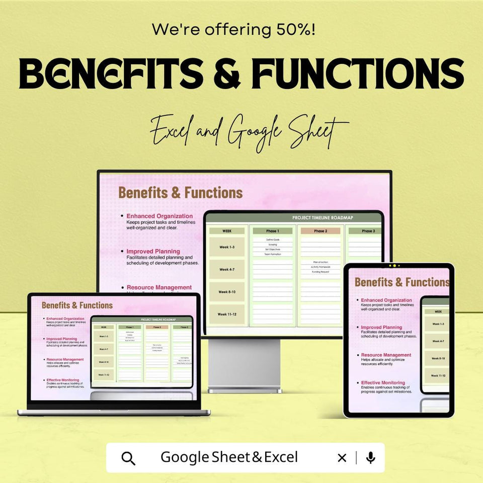 Simple Project Timeline Roadmap Sheet - Excel & Google Sheets - Track Project Phases, Tasks, Milestones - Project Management Template