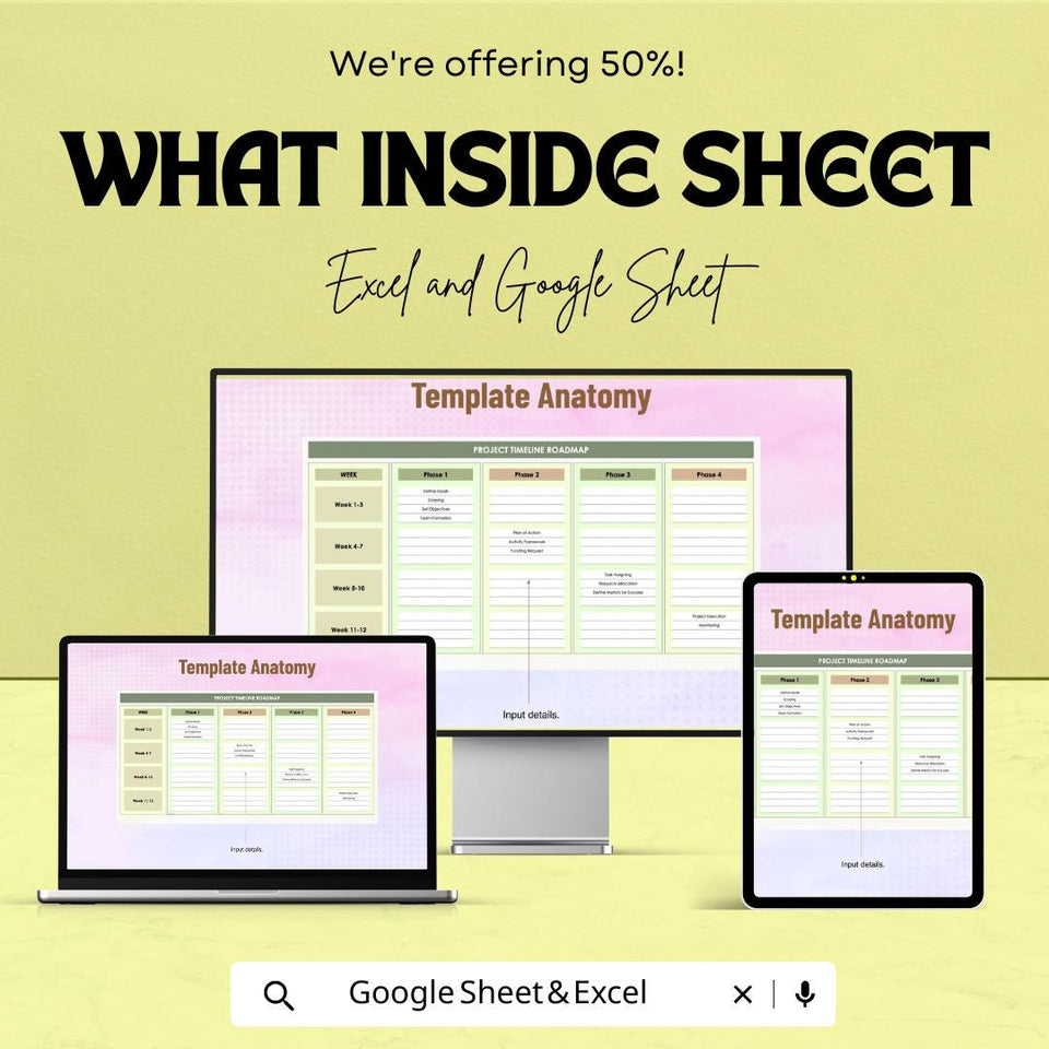 Simple Project Timeline Roadmap Sheet - Excel & Google Sheets - Track Project Phases, Tasks, Milestones - Project Management Template