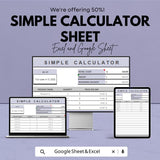 Simple Calculator Sheet | Google Sheets  | Budgeting & Cost Calculation Tool | Easy-to-Use Expense Tracker | Customizable Spreadsheet