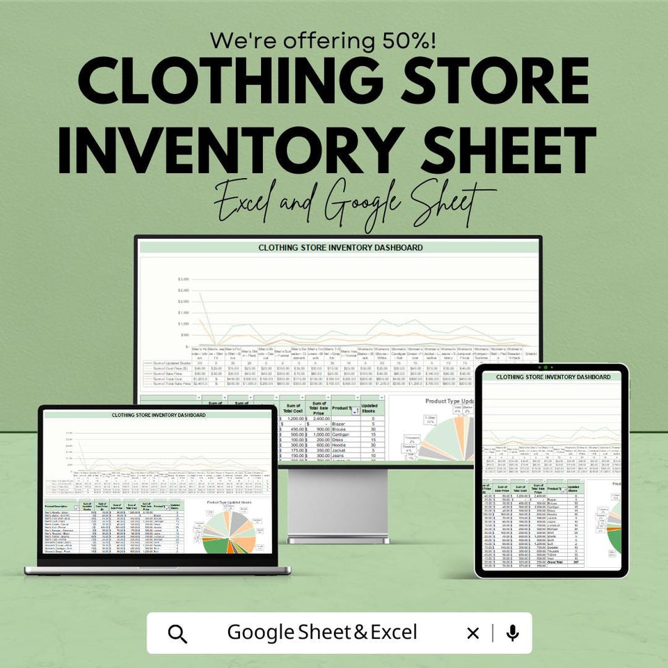 Clothing Store Inventory Sheet | Excel and Google Sheet Template for Stock Management | Inventory Dashboard & Features