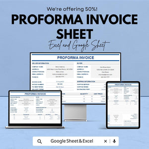 Proforma Invoice Template - Excel & Google Sheets - Professional Invoice Generator - Customizable Invoice Sheet - Business Invoice Template