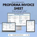Proforma Invoice Template - Excel & Google Sheets - Professional Invoice Generator - Customizable Invoice Sheet - Business Invoice Template