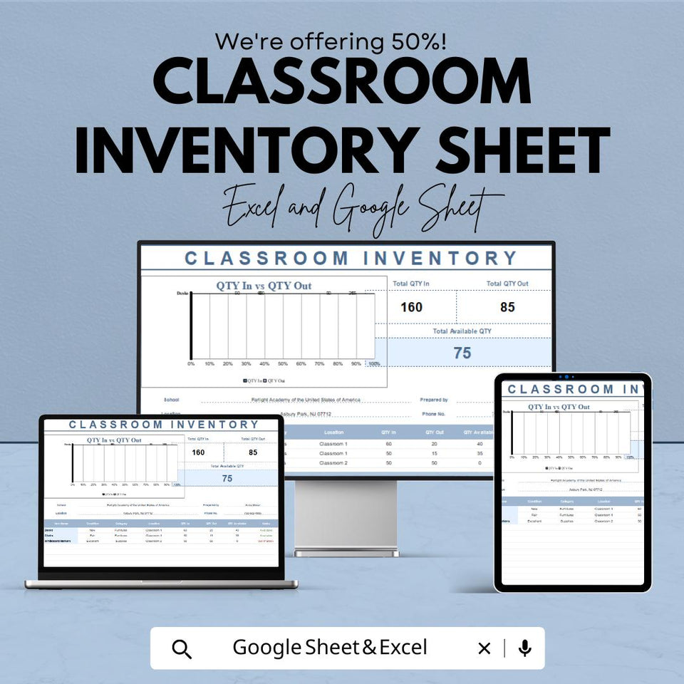 Classroom Inventory Sheet - Excel & Google Sheets | Track Classroom Supplies, Manage Inventory, Resource Organization