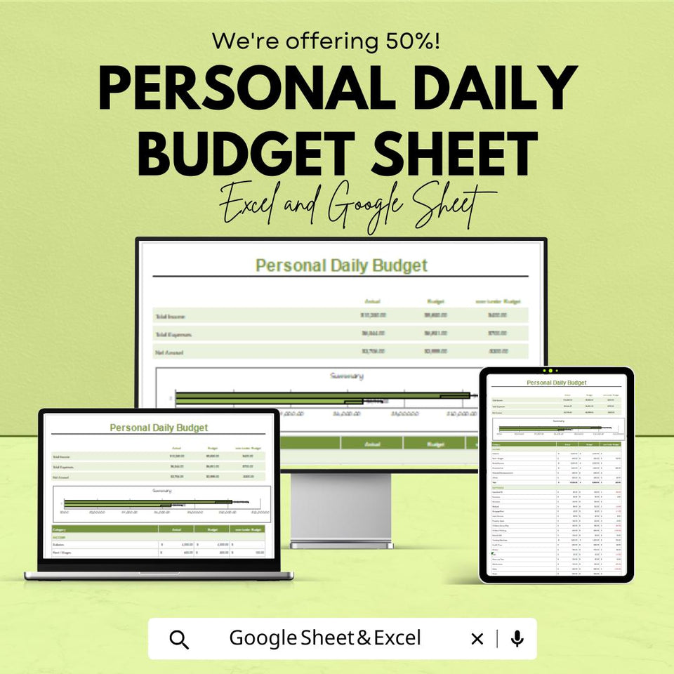 Personal Daily Budget Template - Excel & Google Sheets - Daily Expense Tracker - Financial Planner - Budgeting Tool