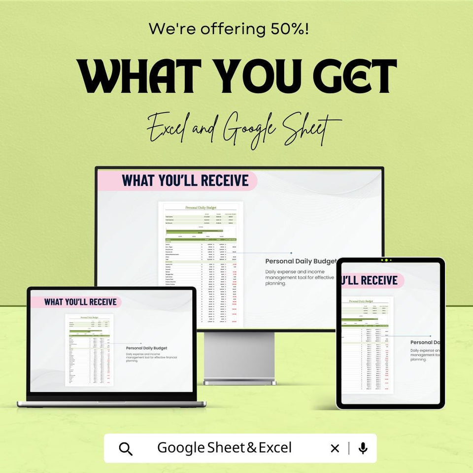 Personal Daily Budget Template - Excel & Google Sheets - Daily Expense Tracker - Financial Planner - Budgeting Tool
