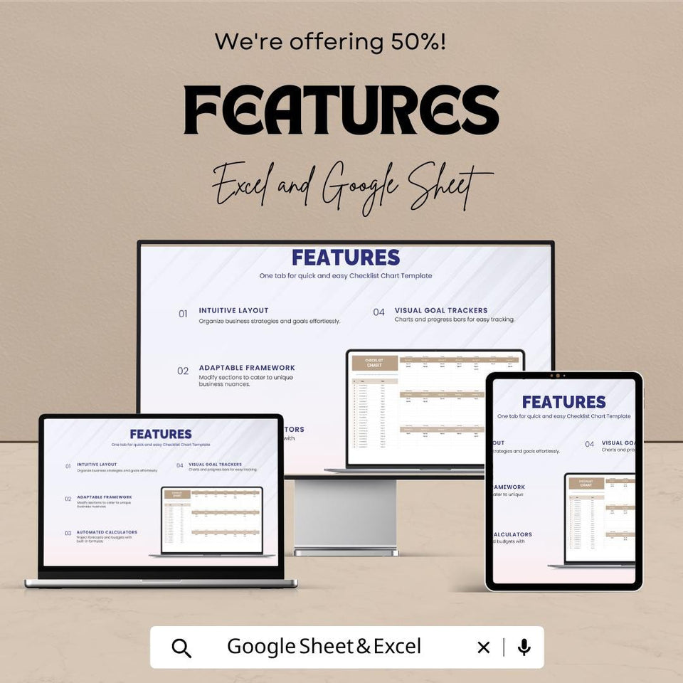Checklist Chart Sheet - Excel and Google Sheets | Daily Task Management, Goal Tracking & Productivity Planner