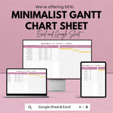 Minimalist Gantt Chart Template - Excel & Google Sheets - Project Management Schedule - Customizable Timeline - Task Tracker