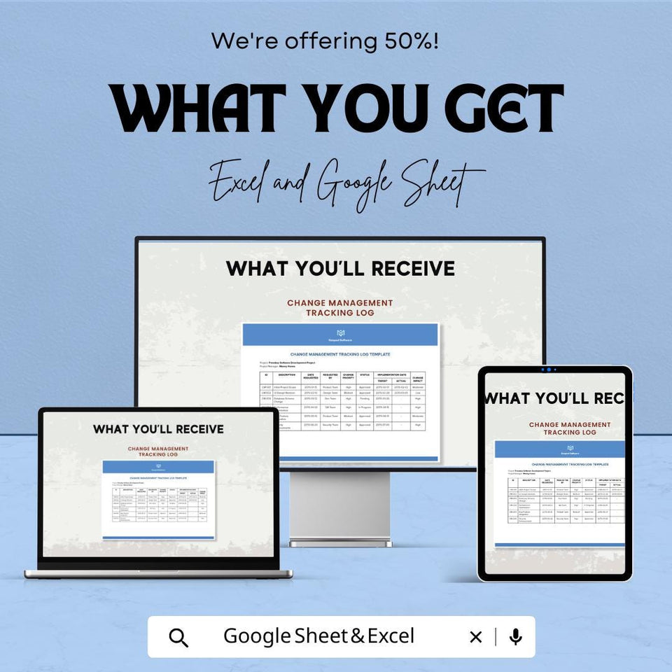 Change Management Tracking Log Sheet - Excel & Google Sheets | Project Change Tracking, Milestone Monitoring and Goal Pursuit