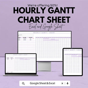 Hourly Gantt Chart Template - Excel & Google Sheets - Project Planning Schedule - Customizable Project Timeline - Time Management Tool