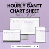 Hourly Gantt Chart Template - Excel & Google Sheets - Project Planning Schedule - Customizable Project Timeline - Time Management Tool