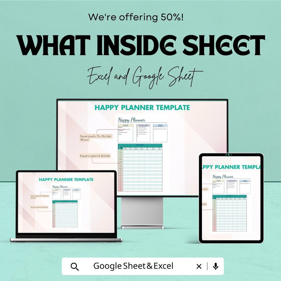 Happy Planner Sheet - Excel and Google Sheets Template for Daily Planning, Goal Setting & Habit Tracking