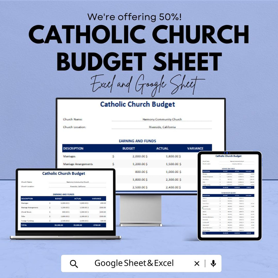Catholic Church Budget Sheet - Excel and Google Sheets | Tithing Tracker, Ministry Budgeting & Financial Stewardship