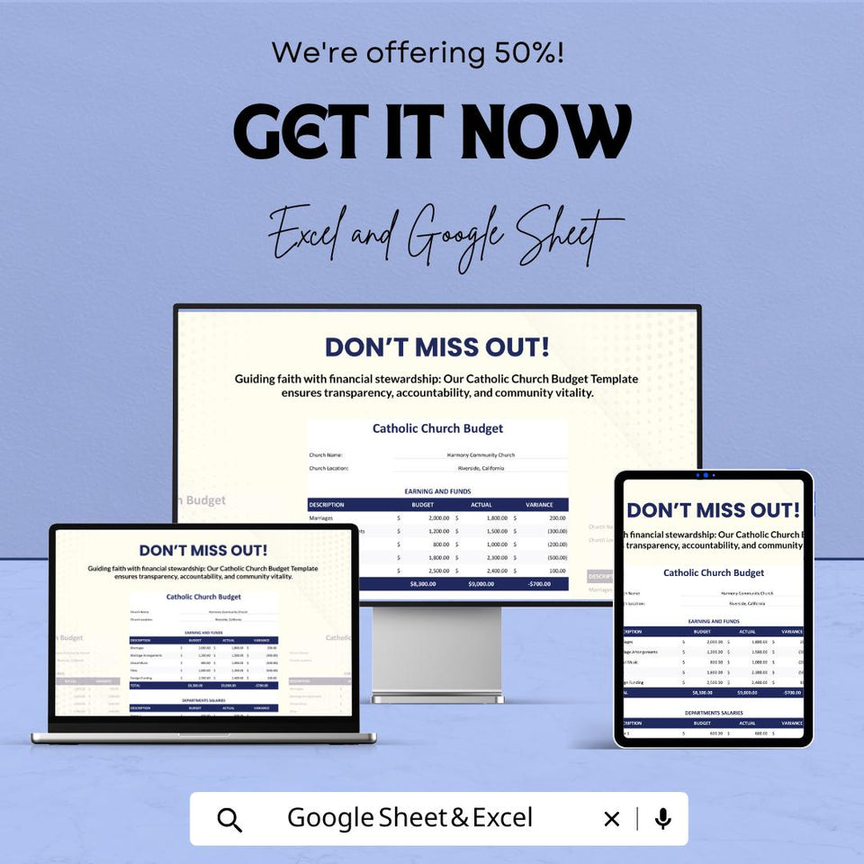 Catholic Church Budget Sheet - Excel and Google Sheets | Tithing Tracker, Ministry Budgeting & Financial Stewardship