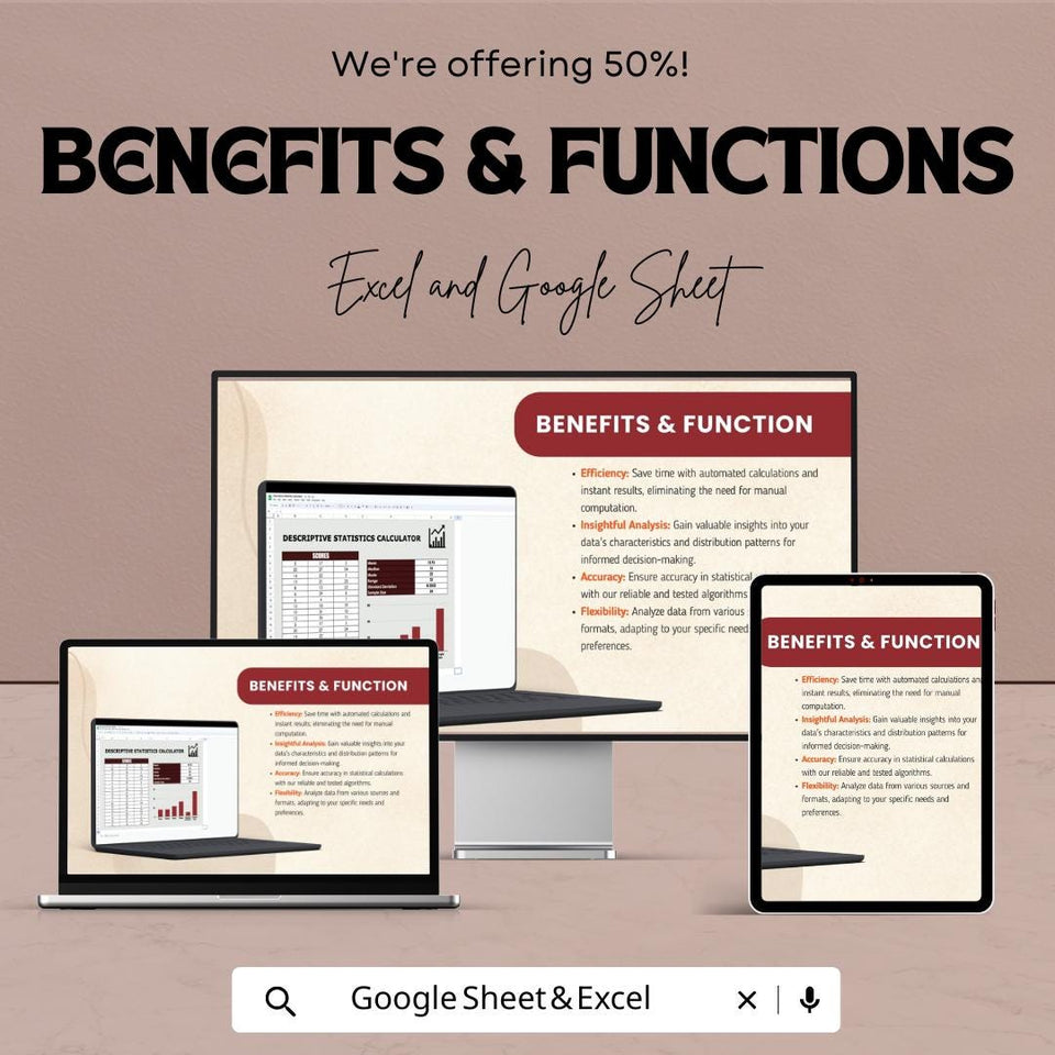 Descriptive Statistics Calculator Sheet for Excel & Google Sheets | Data Analysis Template | Statistical Calculator | Instant Download