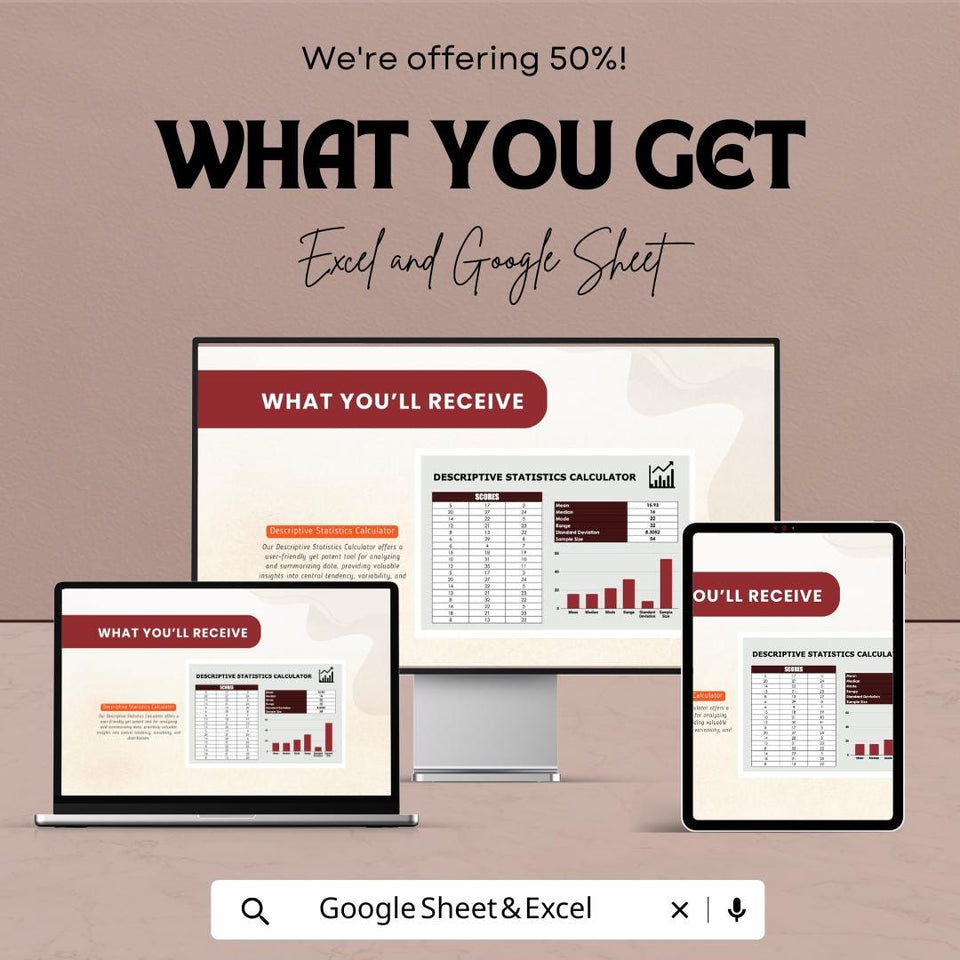 Descriptive Statistics Calculator Sheet for Excel & Google Sheets | Data Analysis Template | Statistical Calculator | Instant Download