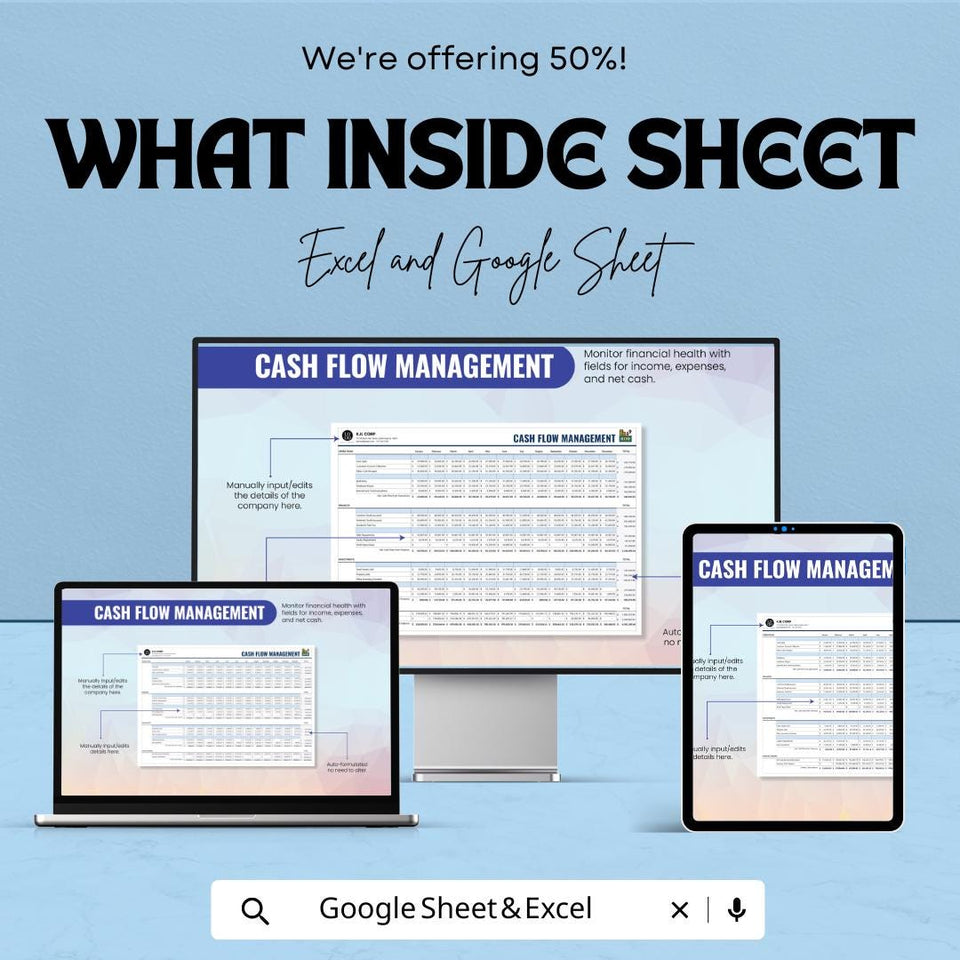 Cash Flow Management Sheet | Excel & Google Sheet | Budgeting Template for Financial Planning | 50% Off | Instant Download