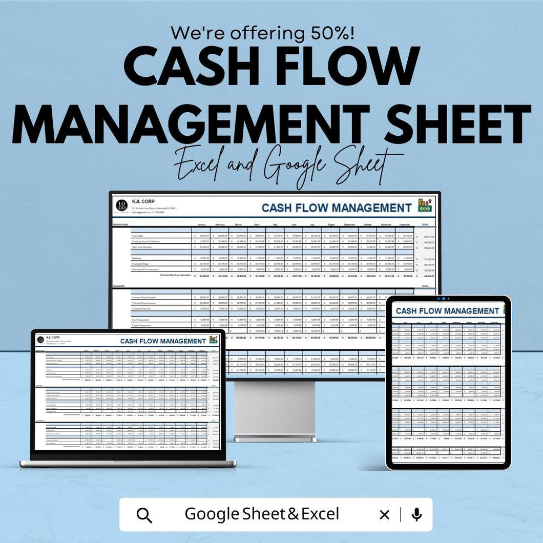 Cash Flow Management Sheet | Excel & Google Sheet | Budgeting Template for Financial Planning | 50% Off | Instant Download