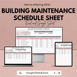Building Maintenance Schedule Sheet - Excel & Google Sheets Template for Efficient Building Management