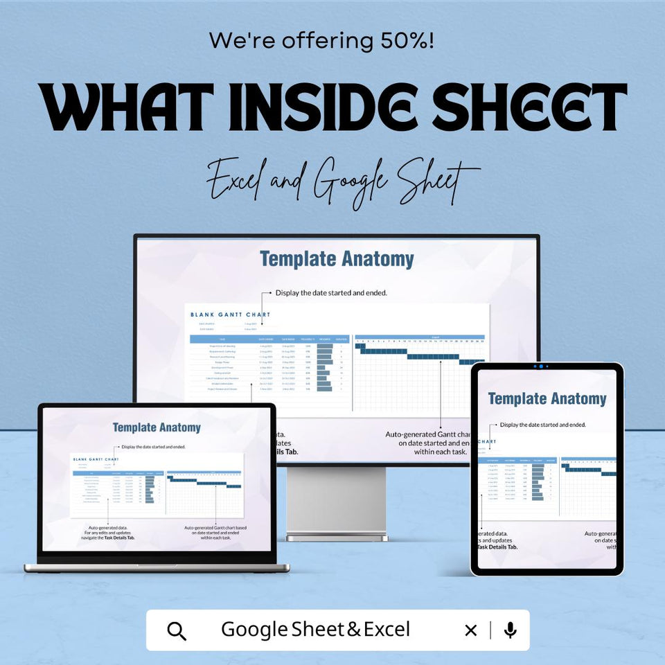 Blank Gantt Chart Template - Excel and Google Sheets | Project Management Planner | Task Scheduling & Progress Tracking