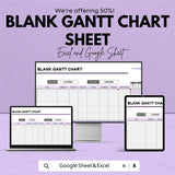 Blank Gantt Chart Sheet for Excel & Google Sheets | Project Timeline Template | Task Planner | Instant Download