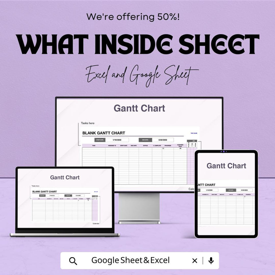 Blank Gantt Chart Sheet for Excel & Google Sheets | Project Timeline Template | Task Planner | Instant Download