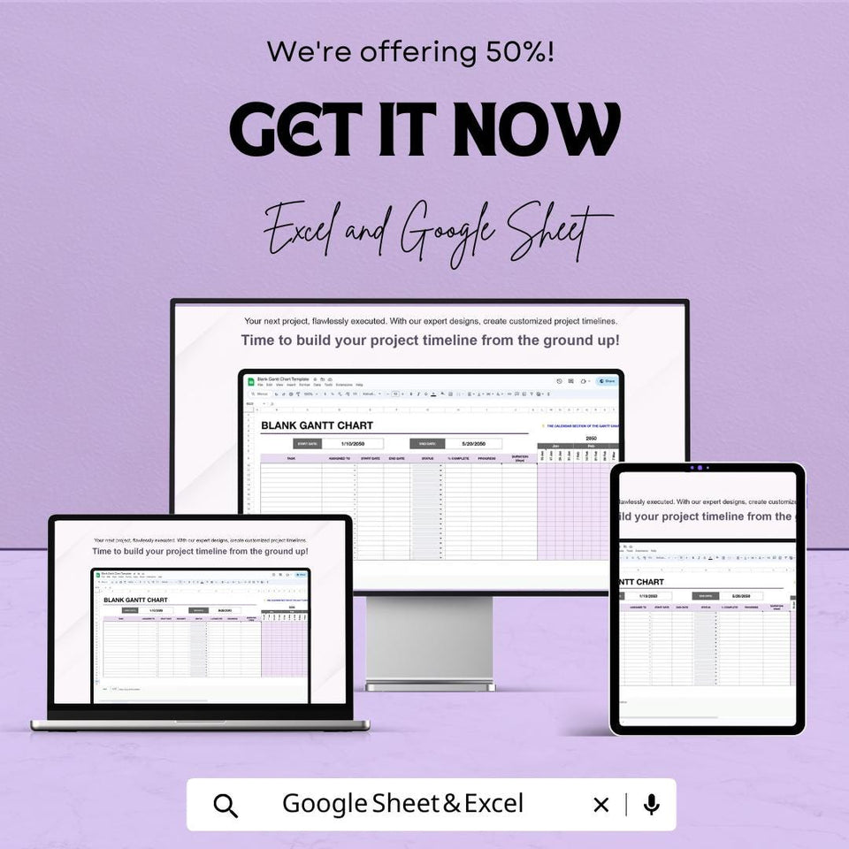 Blank Gantt Chart Sheet for Excel & Google Sheets | Project Timeline Template | Task Planner | Instant Download