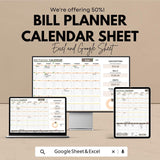 Bill Planner Calendar Sheet for Excel & Google Sheets | Monthly Bill Tracker Template | Budget Planner | Instant Download