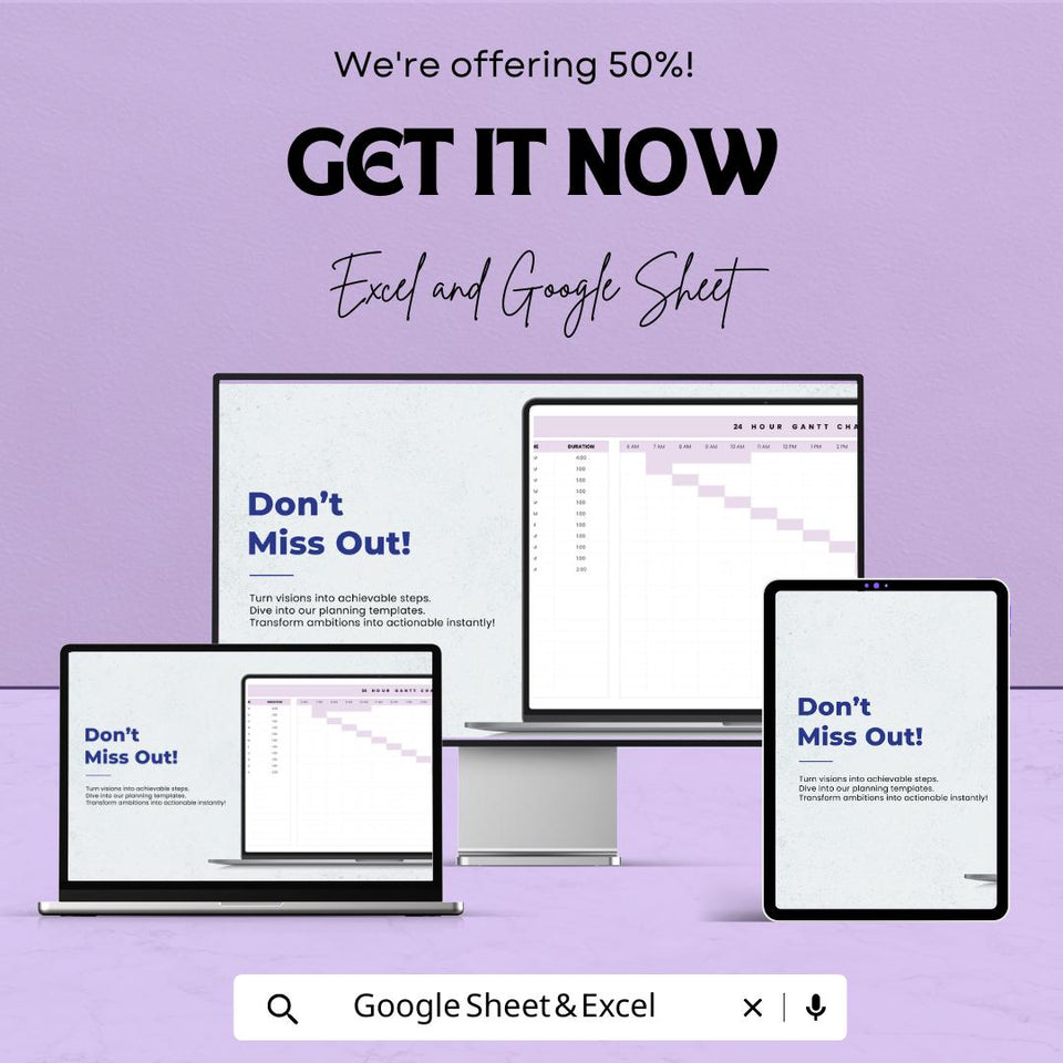24 Hour Gantt Chart Sheet for Excel & Google Sheets | Project Planner | Time Management Template | Instant Download