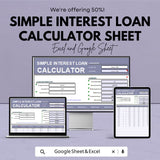 Simple Interest Loan Calculator Sheet | Excel and Google Sheet | Financial Planning Template | Budget & Loan Management | Easy-to-Use