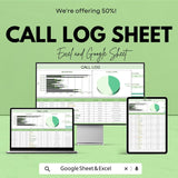 Call Log Sheet | Google Sheets & Excel Template | Client Call Tracker with Duration Graph, Call Type Chart, CRM Log for Business