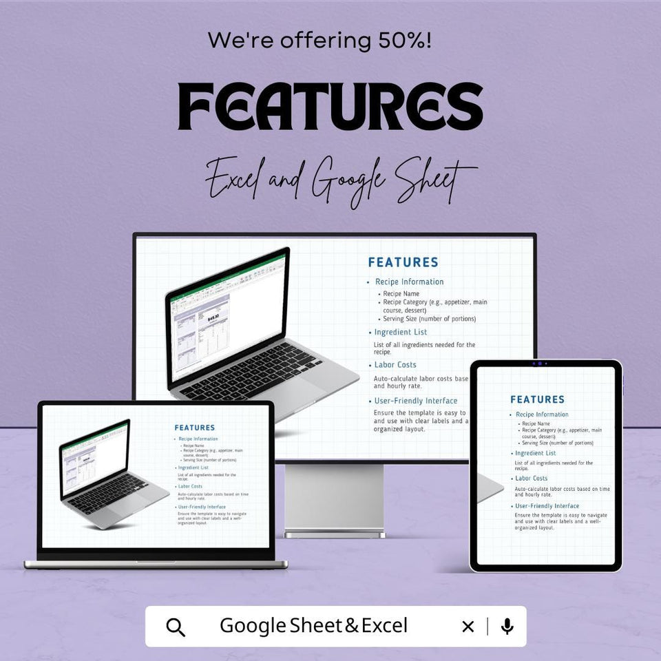 Recipe Cost Calculator Sheet - Excel & Google Sheets Template for Budget-Friendly Recipe Management