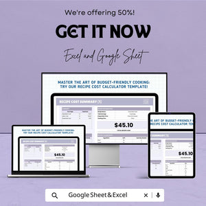 Recipe Cost Calculator Sheet - Excel & Google Sheets Template for Budget-Friendly Recipe Management