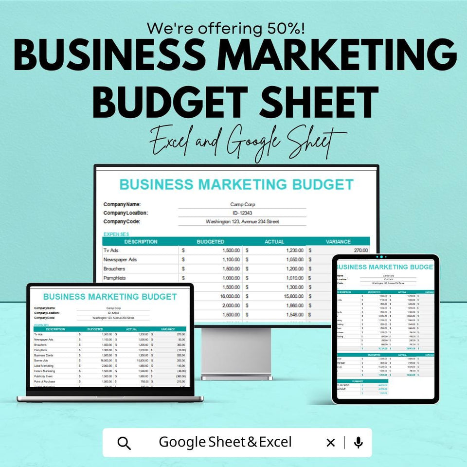 Business Marketing Budget Sheet | Excel & Google Sheets | Expense Tracker | Forecasting | Editable Marketing Budget Template