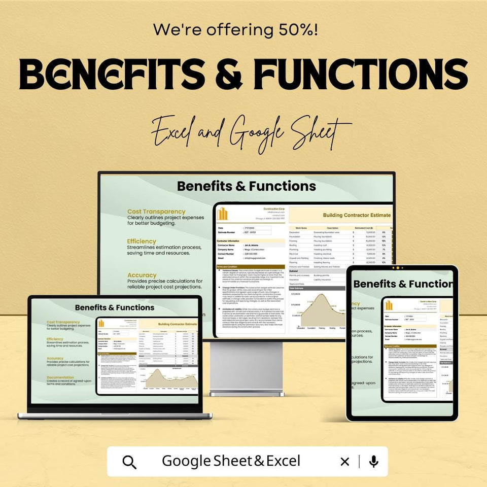 Building Contractor Estimate Sheet | Editable Excel & Google Sheet | Construction Budgeting Template | Project Cost Estimator