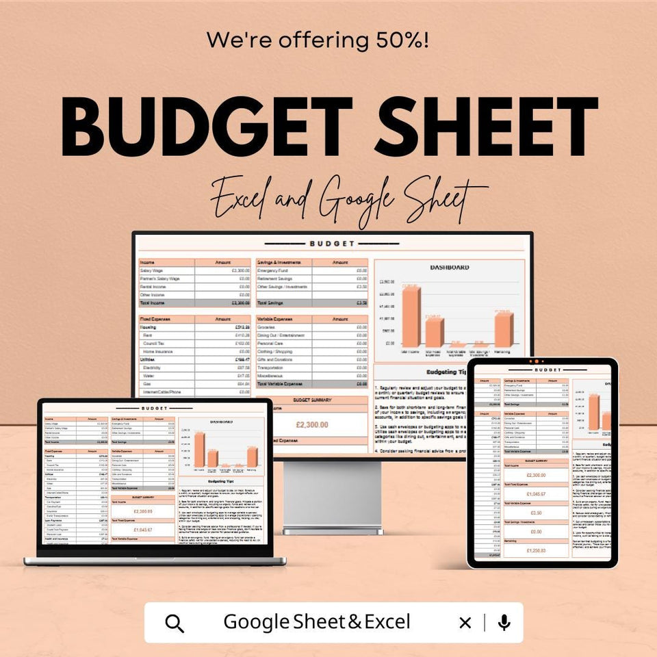 Budget Spreadsheet Template | Excel & Google Sheets | Income Expense Tracker | Monthly Budget Planner | Instant Download