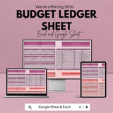 Budget Ledger Sheet - Excel & Google Sheets Template for Financial Tracking | Monthly Budget Planner, Expense Tracker, Budgeting Tool
