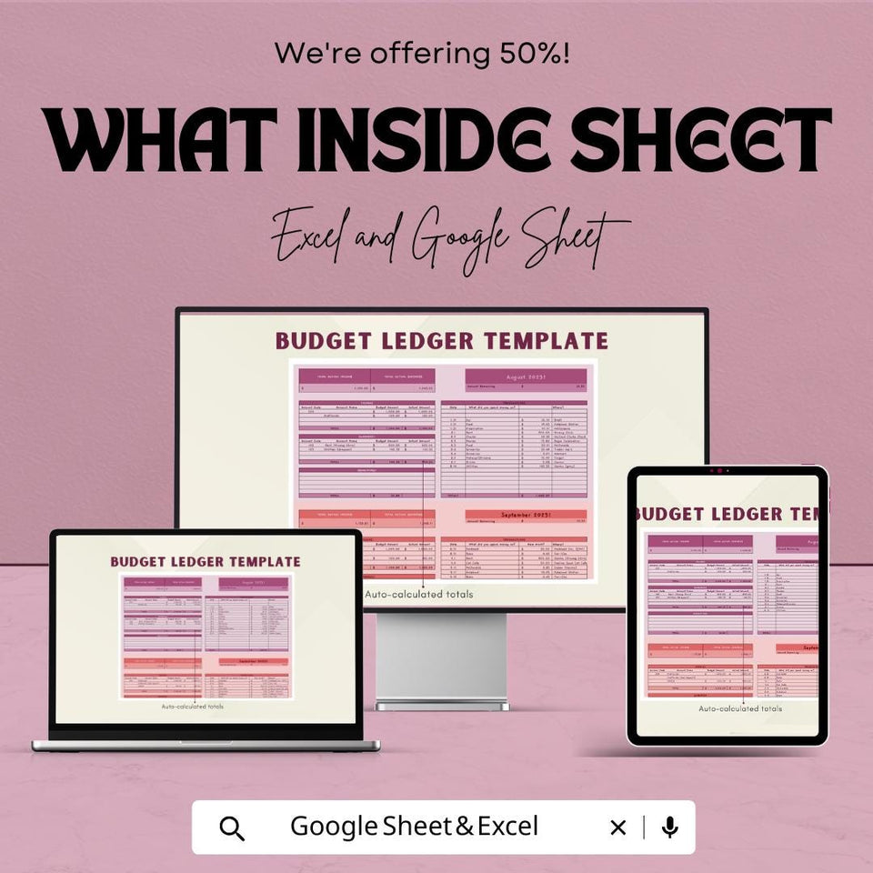 Budget Ledger Sheet - Excel & Google Sheets Template for Financial Tracking | Monthly Budget Planner, Expense Tracker, Budgeting Tool