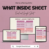 Budget Ledger Sheet - Excel & Google Sheets Template for Financial Tracking | Monthly Budget Planner, Expense Tracker, Budgeting Tool