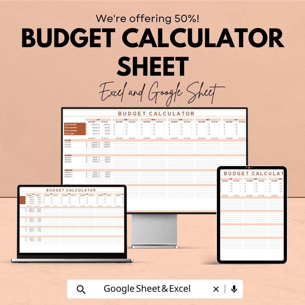 Budget Calculator Sheet for Personal and Family Finances | Excel & Google Sheets Template