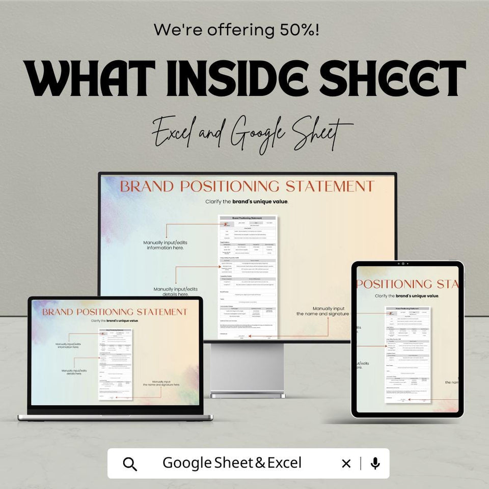 Brand Positioning Statement Template | Google Sheets & Excel | Brand Strategy Planner | Marketing Identity Sheet | Editable Business Tool