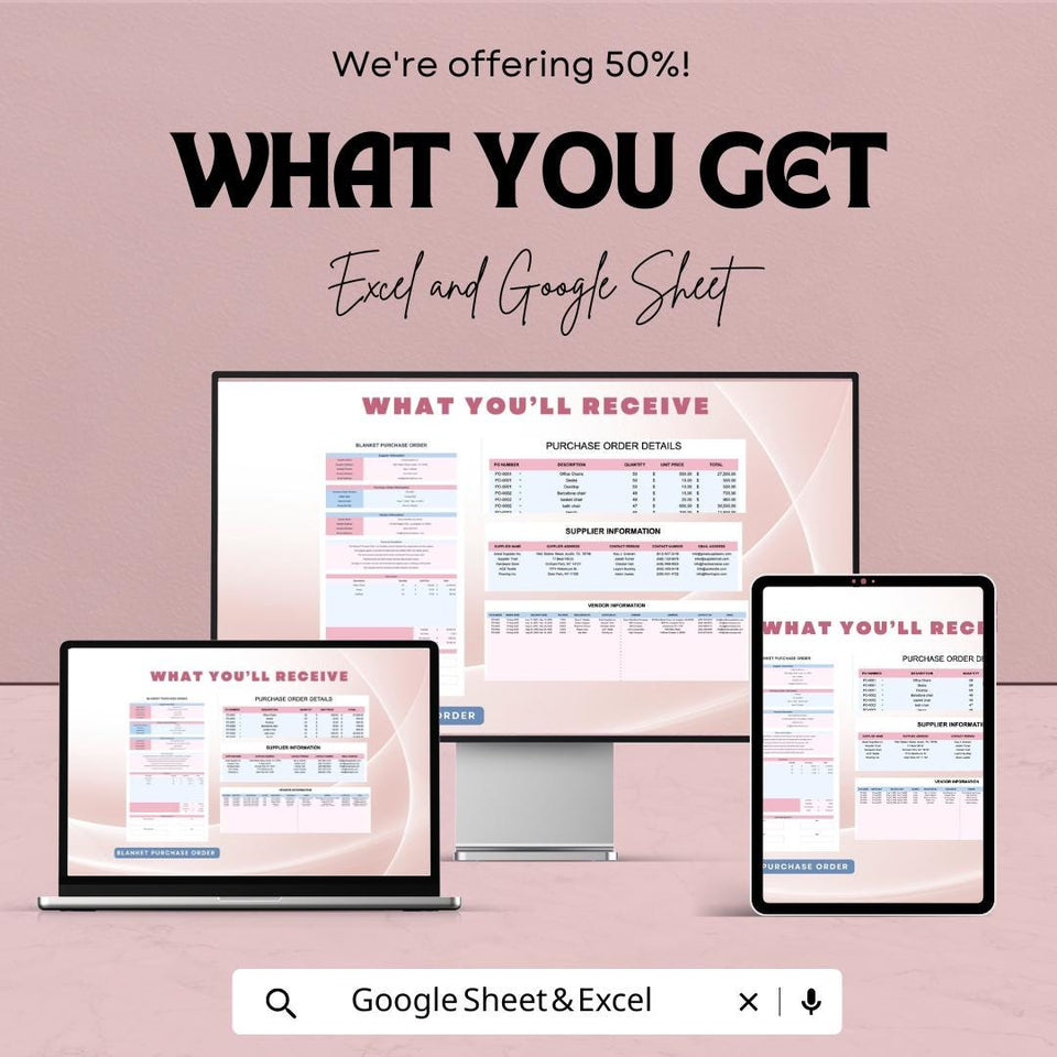 Blanket Purchase Order Sheet - Google Sheets & Excel - Purchase Order Management - Customizable Template