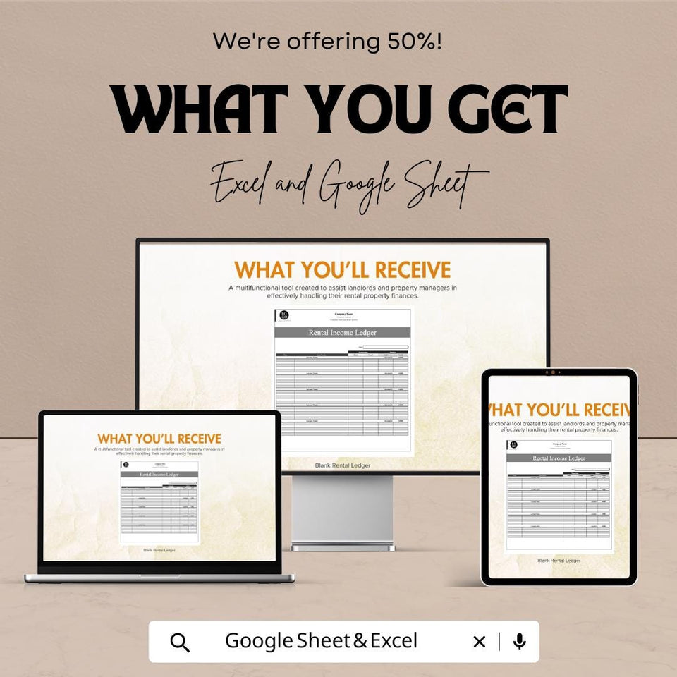 Blank Rental Ledger Sheet | Property Income Tracker | Excel & Google Sheet | Printable Landlord Finance Template | Rental Record Log
