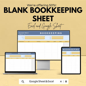 Blank Bookkeeping Spreadsheet Template | Google Sheets & Excel | Income Expense Tracker | Business Finance Log | Editable Accounting Sheet