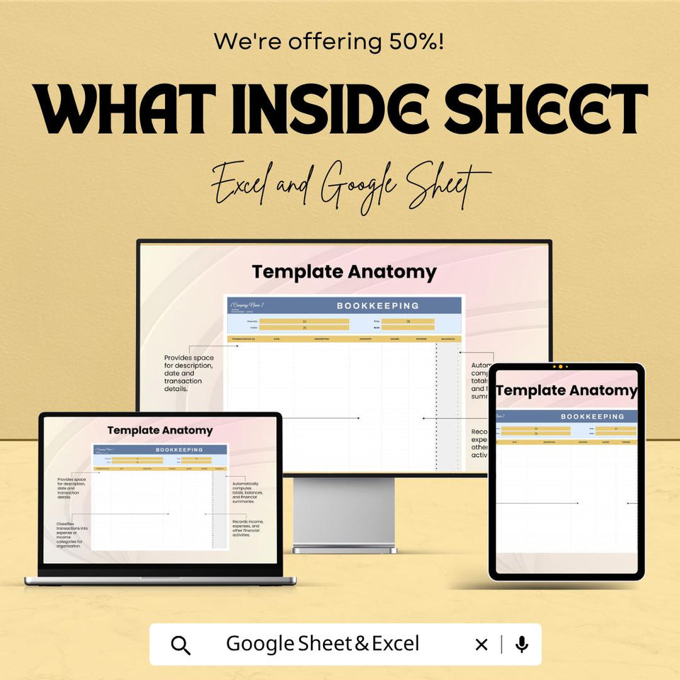 Blank Bookkeeping Spreadsheet Template | Google Sheets & Excel | Income Expense Tracker | Business Finance Log | Editable Accounting Sheet
