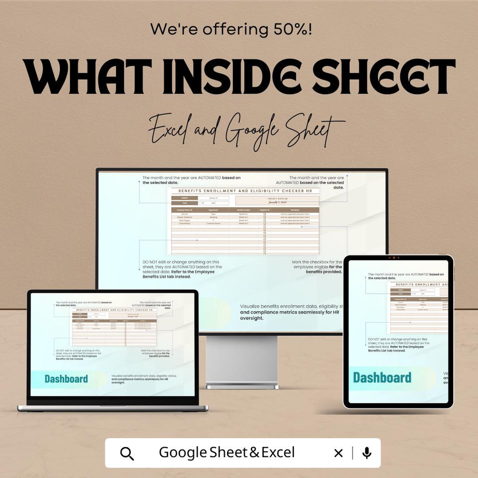 Benefits Enrollment and Eligibility Tracker HR Sheet | Google Sheets and Excel Template | HR Compliance & Employee Benefits Form
