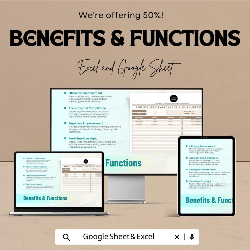 Benefits Enrollment and Eligibility Tracker HR Sheet | Google Sheets and Excel Template | HR Compliance & Employee Benefits Form