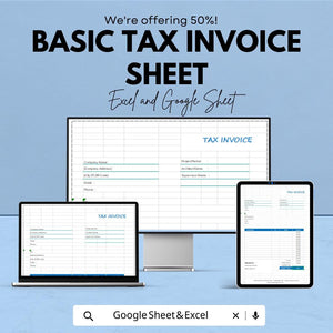 Basic Tax Invoice Template - Excel & Google Sheet, Customizable, Professional Tax Billing, Easy to Use