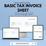 Basic Tax Invoice Template - Excel & Google Sheet, Customizable, Professional Tax Billing, Easy to Use